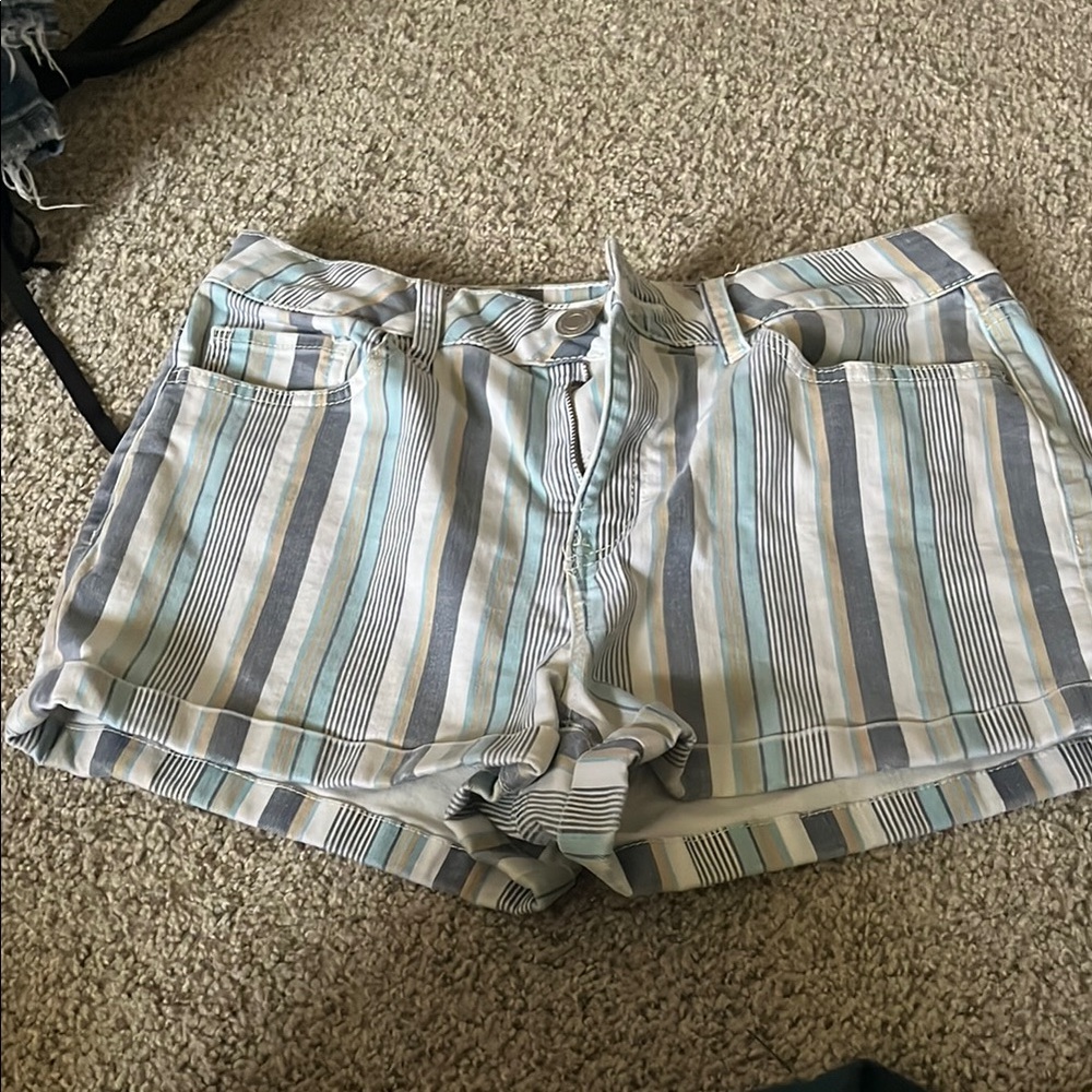 SO Blue and White Jean Shorts with Flared Design